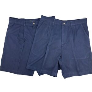 Lot‎ (2) Puritan Mens Pleated Casual  Shorts Navy Chino Size 34